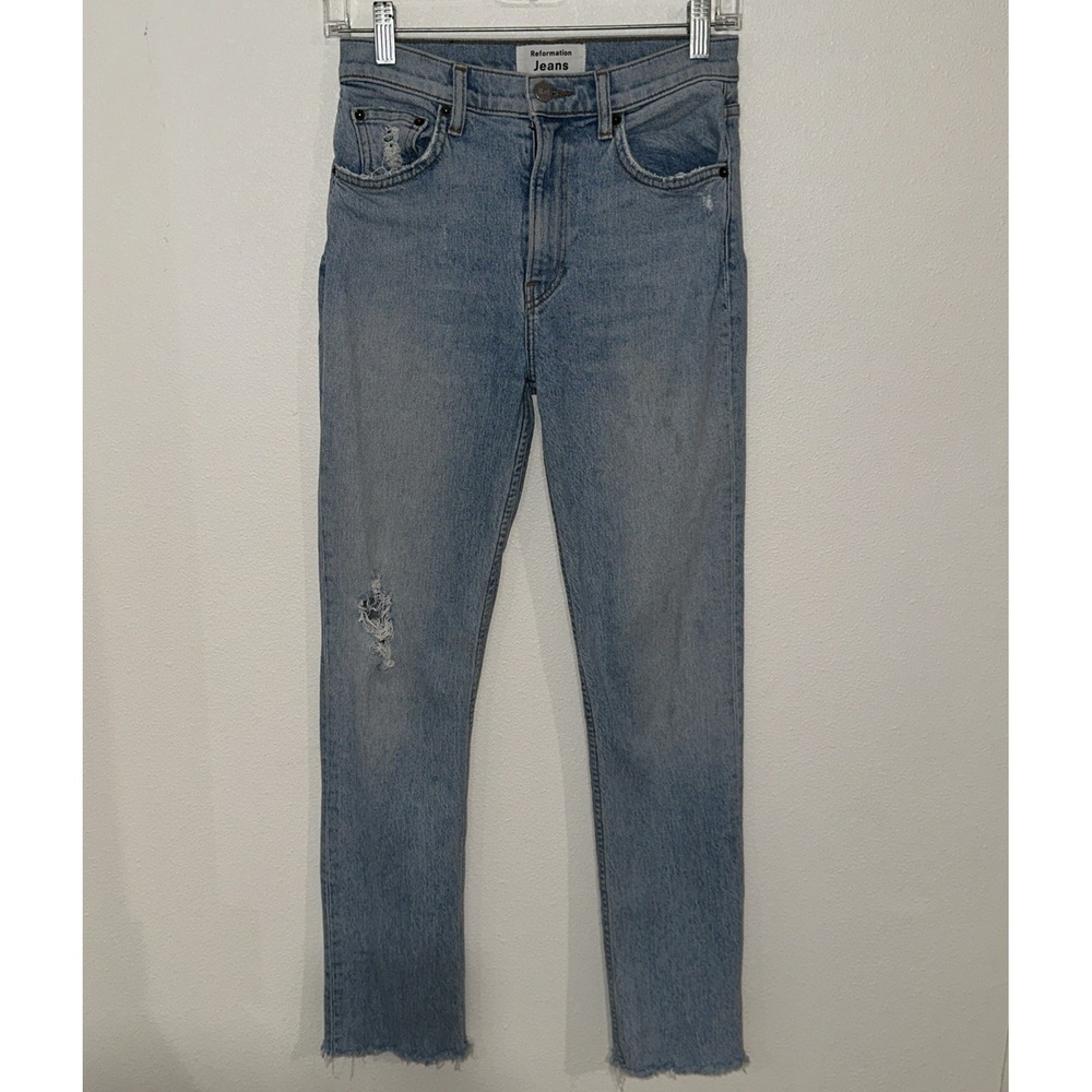 Reformation Liza High Rise Straight Jean Size 25 Destressed Blue